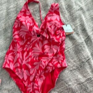 Target Pink and Red Floral Halter One-Piece Swimsuit